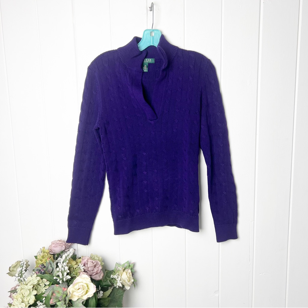 Ralph Lauren Open Front Cable Knit Purple Sweater